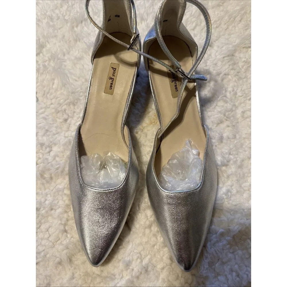 Paul Green Nicki Mary Jane  Heels Shoes Womens Size 6 US 4 UK Silver Leather